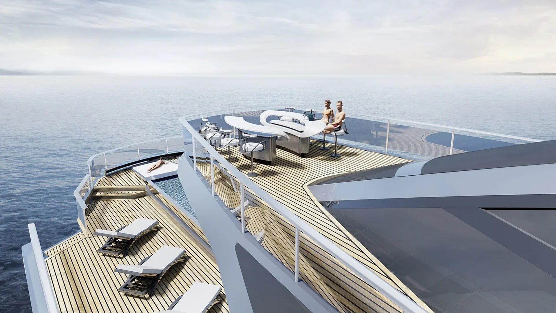 Upper deck view with lounge and dining area overlooking the ocean